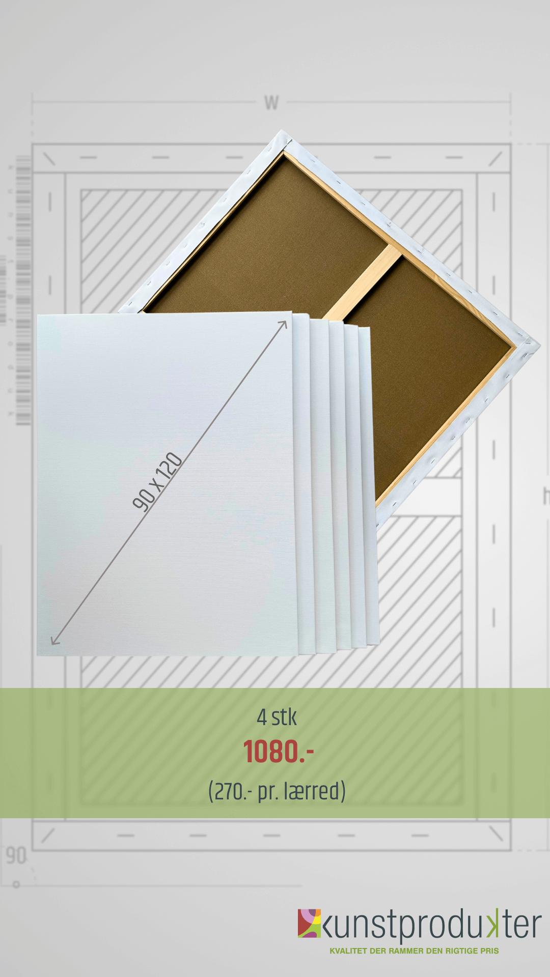 Malerlærreder 90x120 m.dobbelt stivere 4-PACK - TIlbud